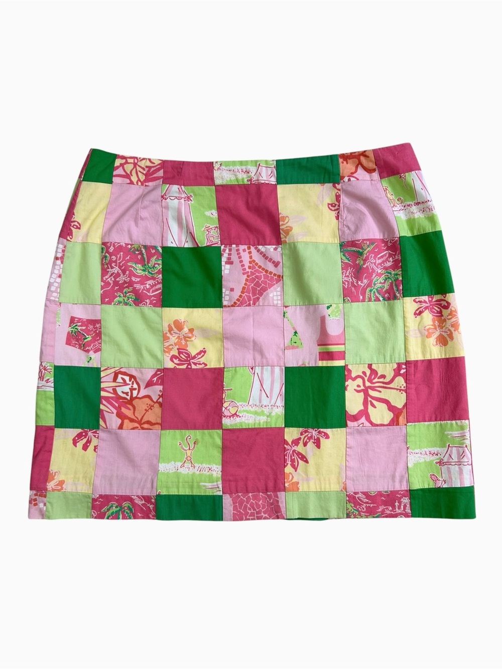 Vintage Y2K Lilly Pulitzer Pink Green Patchwork Mini Skirt size 12